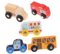 POPETPOP 5 pièces Jouets Voitures Bois Garçon Fille Modèles Véhicules Miniatures Éducatifs Figurines Camions Pompiers et Police Voiture Bois pour Apprentissage et Jeu Garçon Fille