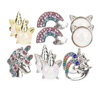 POPETPOP 6 paires Boucles Oreilles Clips Garçon Fille Cristal Alliage Licorne Arc-en-ciel Accessoires Bijoux Filles Cadeau Confortable