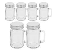 POPETPOP 6 Pièces Mini Bocal Mason avec Anse et Couvercle, Verre, Étanche, Portable, pour Boissons, Desserts et Confiture, pour Activités de Plein Air et Voyage