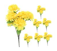 POPETPOP 7 pièces Bouquet de Chrysanthèmes Jaunes Artificiels pour Décoration Extérieure de Tombe Fleurs Simulées pour Cimetière et Entretien