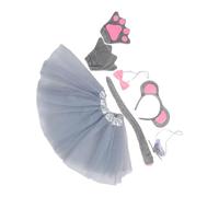 POPETPOP 7 pièces Costume Souris Garçon Fille Gris Doux Jupe Tutu Tulle Légère Oreilles Nez Noeud et Gants pour Halloween Fête et Cosplay