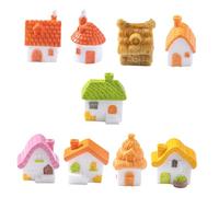 POPETPOP 9 Pièces Mini Maison de Maison de poupée Décoration de Jardin de fées Miniatures au Toit de chaume de Jardin de fées résine