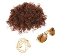 POPETPOP Accessoires Costume Disco Perruque Brune Chaîne Or Lunettes Vintage pour Fête Déguisement Cosplay