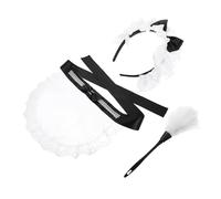 POPETPOP Accessoires Costume Soubrette Blanche Tablier Nœud Dentelle et Plumeau pour Cosplay Femme Chic et Pratique Fête et Photographie