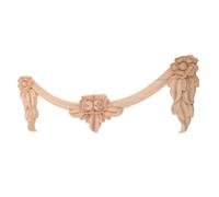 POPETPOP Applique Décorative en Bois Sculpté Non Peint Style Européen Vintage Incrustation Bois Massif 31 X 10 CM Ornement Mural pour Meubles Portes et Armoires Décoration Intérieure
