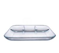 POPETPOP Assiette en Verre Trempé Carrée Compartimentée, Plateau-repas Résistant pour Fruits et Snacks, pour Restaurant et Usage Domestique