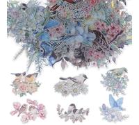 POPETPOP Autocollants Holographiques Fleurs et Oiseaux 100 Pcs Décoratifs pour Scrapbooking Accessoires de Journal et Carnet Motifs Variés pour Loisirs Créatifs et Personnalisation