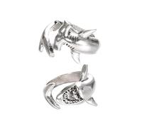 POPETPOP Bague Ouverte Animal Requin En Alliage Réglable, Lot De 2 Anneaux De Pouce Assortis, Bagues De Couple Vintage Pour Femmes, Usage Quotidien Et Présent Amoureux, Taille Moyenne