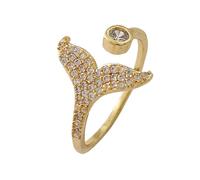 POPETPOP Bague Queue de Baleine Ouverte Incrustée de Cristaux Anneau D’Index Ajustable en Métal sans Substance Nocive Accessoire Bijoux Féminin Solide et Élégant 1 Pièce