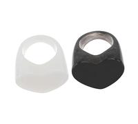 POPETPOP Bague Simple Vintage Cœur Ensemble 2 Pièces Acrylique Noir Blanc Bague Femme Mode Accessoire Style Rétro Minimaliste