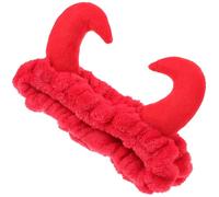 POPETPOP Bandeau Cornes de Diable Rouge Peluche Douce Serrage-tête Adulte pour Se Laver le Visage Spa Accessoires Cheveux