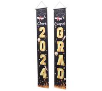 POPETPOP Bannière de Porche Noire en Polyester pour Fête de Remise de Diplômes, Panneau de Porte Pratique et Amovible, Décoration Remise de Diplôme à Domicile