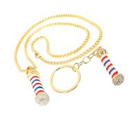 POPETPOP Barber Keychain And Necklace Set Portable Hanging Pendant For Backpack And Bag Decoration Lightweight Stylish Tone With Crystals