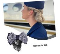 POPETPOP Barrette Clip Chignon Femme Noeud Bleu Rayé Filet Fin Anti-dérapant Accessoire Professionnel pour Coiffure Hôtelière Infirmière Banquière