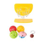 POPETPOP Basket pour Perroquets en Acrylique Jaune Mini Panier et 5 Balles, Facile à Installer pour Cage, Stimule L'intelligence des Oiseaux