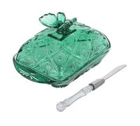 POPETPOP Beurrier Hermétique en Verre avec Couvercle Vert et Couteau Plateau Vintage pour Conservation du Beurre Petit Beurrier Décoratif Réfrigérateur et Table Festive