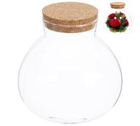 POPETPOP Bocal Rond en Verre Transparent 15x16 Cm avec Bouchon en Liège Terrarium Végétal Hermétique pour Micro-Paysage DIY, Décoration Intérieure, Bouteille de Paysage, Contenant