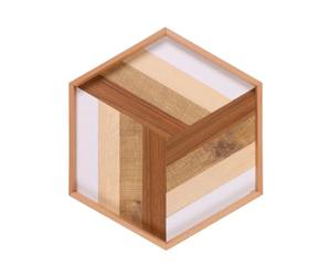 POPETPOP Bois Plateau de Service pour Fruits et Rangement Hexagonal | Style Nordique Décoratif, Texture Bois Unique, pour Mariages et Fêtes, Pièce Élégante de Maison