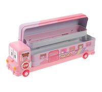 POPETPOP Boîte à Crayons Multifonctions Taille Compacte, Dessin Animé Solide en Métal, Capacité Adaptée pour Fournitures Scolaires, Trousse Portable pour Élèves, Couleur Rose