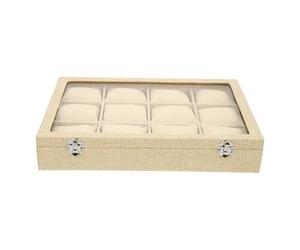 POPETPOP Boîte à Montre Design Simple et Élégant en Tissu de Jute avec 12 Emplacements Protège et Expose Montres et Bijoux, pour Usage Domestique ou Boutique