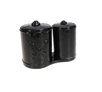 POPETPOP Boîte de Cotons à Maquillage avec Couvercle en PS Noir Vintage Double Compartiment de Rangement pour Coton-tiges et Bijoux, pour Salle de Bain