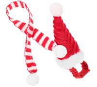 POPETPOP Bonnet et Écharpe de Noël pour Petits Animaux de Compagnie Ensemble Costume Rouge Pompon Tricoté Taille Adaptée pour Lapin Cochon d'Inde Hamster - Accessoire Festif pour