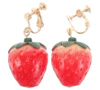 POPETPOP Boucles D’oreilles à Clip Forme Fraise Réaliste, Légères en Plastique, sans Perçage, Boucles Pendantes Cosplay et Festival pour Femmes, Accessoires Fruités Amusants
