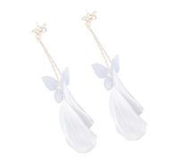 POPETPOP Boucles d’oreilles clips non percées en plumage blanches avec pierres brillantes longues pendantes à pompons pour mariage et cérémonies bijou femme élégant et léger 1 paire