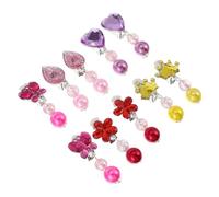POPETPOP Boucles d'Oreilles à Clip pour Petites Filles - 5 Paires Colorées Pendentifs en Cristaux et Perles - sans Perçage Légères et Ludiques - Présent Anniversaire et Fêtes