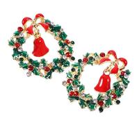 POPETPOP Boucles d'Oreilles Couronne de Noël en Alliage Cristaux Pendentifs Feuilles Nœud et Grelot Petites Boucles Pendantes Festives pour Fêtes de Noël et Occasions Hivernales