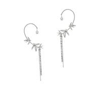 POPETPOP Boucles D'oreilles Longues à Pompons Argentées en Zircon, Clips D'oreilles sans Piercing pour Femmes, Accessoires Élégants pour Mariage et Usage Quotidien, Paire 2 Pcs