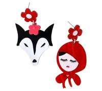 POPETPOP Boucles D'oreilles Pendantes Accessoires de Dessin Animé en Acrylique Léger Design Unique Petit Chaperon Rouge et Grand Méchant Loup pour Fille pour Diverses Occasions