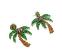 POPETPOP Boucles D'oreilles Pendantes Cocotier Perlées Faites Main, Style Bohème Tropical, Accessoires Légers Pour Vacances à La Plage, Fête D'été, Motif Palmier Coloré Vert, Paire Unique