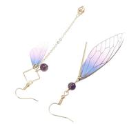 POPETPOP Boucles d'Oreilles Pendantes Insectes Asymétriques en Alliage Léger Violet Ornements d'Oreilles Long Effet Ailes de Cigale Accessoires Mode pour Mariage et Usage Quotidien