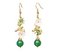 POPETPOP Boucles D'oreilles Pendantes Style Ethnique Élagram en Agate Verte avec Pendentif Chinois en Coquillage, Style Ethnique Élégant pour Rencontrer les Parents de Votre Petit Ami