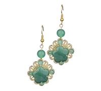 POPETPOP Boucles D'oreilles Rétro en Jade Aventurine Vert, Pendantes Artisanales, Bijoux Décoratifs pour Femmes, Accessoires Vintage pour Fêtes et Voyages, Design Unique