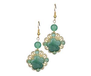 POPETPOP Boucles D'oreilles Rétro en Jade Aventurine Vert, Pendantes Artisanales, Bijoux Décoratifs pour Femmes, Accessoires Vintage pour Fêtes et Voyages, Design Unique