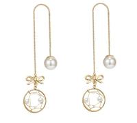 POPETPOP Boucles Oreilles Pendantes Créatives Forme de Nœud et Filet avec Perles Dorées Décor Élégant pour Femmes Bijoux Fantaisie Simples et Chics