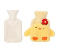 POPETPOP Bouillotte à Eau Chaude en Hiver 500ml en Caoutchouc et Peluche Jaune Housse Douce, Design Mignon et Fonction D'injection D'eau pour Garder Mains Chaudes
