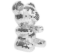 POPETPOP Boule à Facettes Ours Argentée Effet Miroir pour Décoration | Écume et Verre, Figurine de Table Réfléchissante, pour Hôtels, Noël et Ambiance Disco