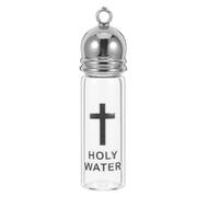 POPETPOP Bouteille Eau Bénite Verre Transparent Récipient Chrétien pour Baptême Décoration Catholique Pendentif Croix Suspendu