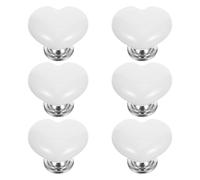 POPETPOP Boutons-poussoirs de Toilettes Céramique Forme Cœur Blanc 6 Pièces Surface Facile à Nettoyer et Poignée Ergonomique pour Cabinet et Salle de Bain