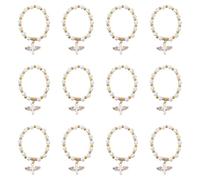 POPETPOP Bracelet Chapelet pour Garçon et Filles Blanc Extensible Perles de Croix, 12 Pièces, Bijou de Baptême Léger et Confortable, Présent pour Baptême et Communion