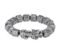 POPETPOP Bracelet Chinois en Alliage Argenté Perles Feng Shui, Design Unique Chic, Travail Fin et Praticité pour Attirer la Richesse Prospérité