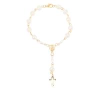 POPETPOP Bracelet Croix en Résine Dorée Perles Sacrées, Bracelet Chapelet Unisexe, Taille Ajustable, Bijou Religieux pour Baptême et Présent Communion, Style et Confortable