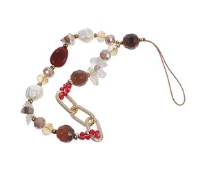 POPETPOP Bracelet de Téléphone Rouge à Perles en Pierre et Cristal, Lanière Décorative Résistante à L'usure pour Téléphone Portable ou Appareil Photo, pour Voyage et Extérieur