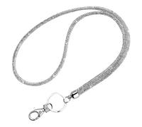 POPETPOP Bracelet Porte-Clés à Strass Fermoir Métallique et Porte-Badge d'Identification Argenté, Lanière de Téléphone Portable Bling Confortable pour Bureau Professionnel