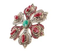 POPETPOP Broche Baroque Vintage Rouge et Or avec Pierre Brillante Épingle Fleur Creuse Élégante pour Femmes Accessoire Chic de Noël et Anniversaire
