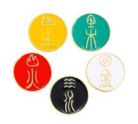 POPETPOP Broche Décorative Cinq Éléments en Alliage 5pcs, Épingle à Caractères Chinois Élégante pour Chapeaux et Paquet à Dos, Accessoire Polyvalent et Présent Symbolique