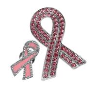 POPETPOP Broche Ruban Prévention Cancer du Sein en Alliage Strassé Rose 2 Pièces, Épingle Sensibilisation Femme pour Vêtements et Accessoires, Taille Moyenne